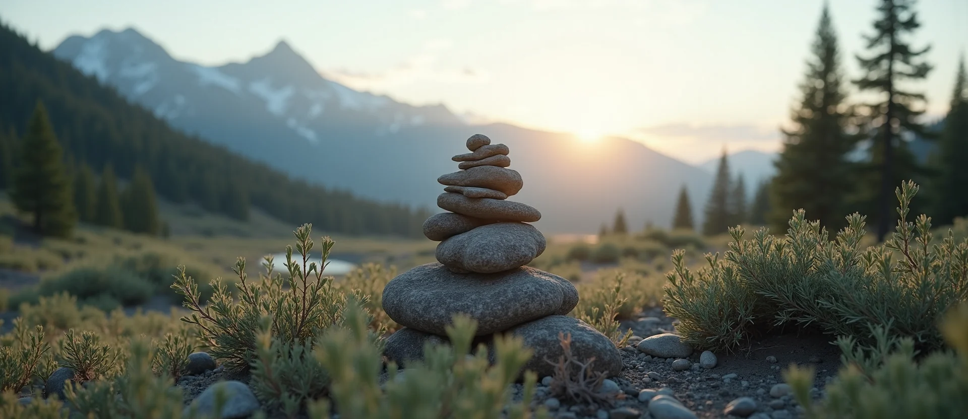 Symbolizing Stability/Peak: A local Rabbitbrush ancient rock cairn. - AI Generated