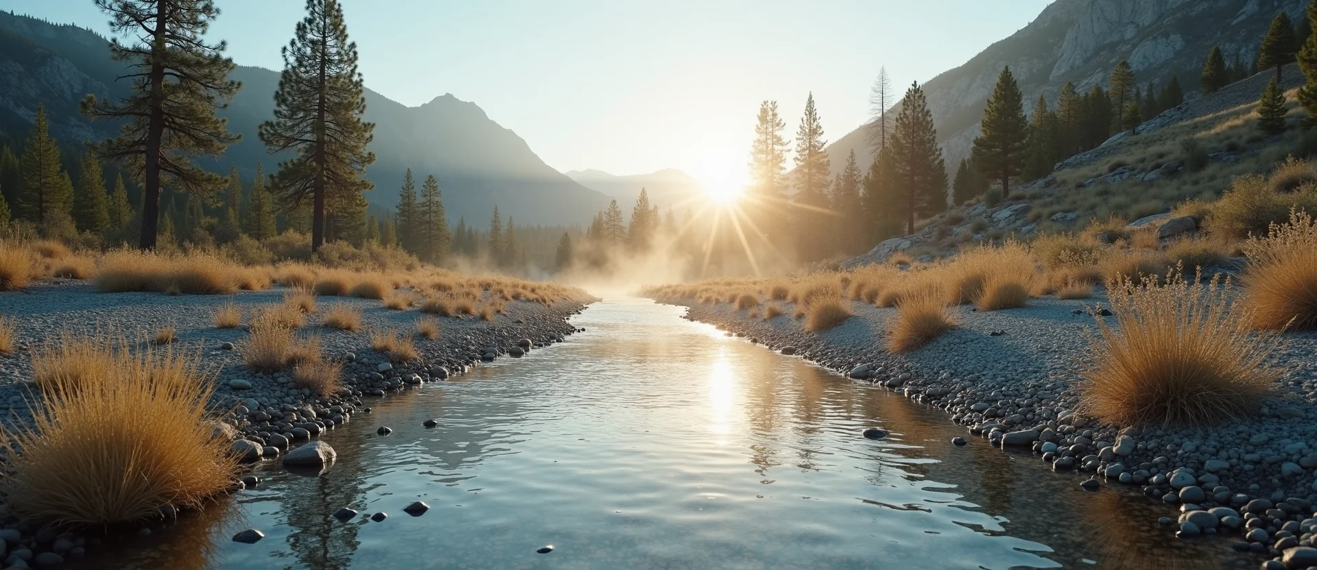 Symbolizing Flow/Cleansing: A local Desert Peach clear cold snowmelt stream. - AI Generated