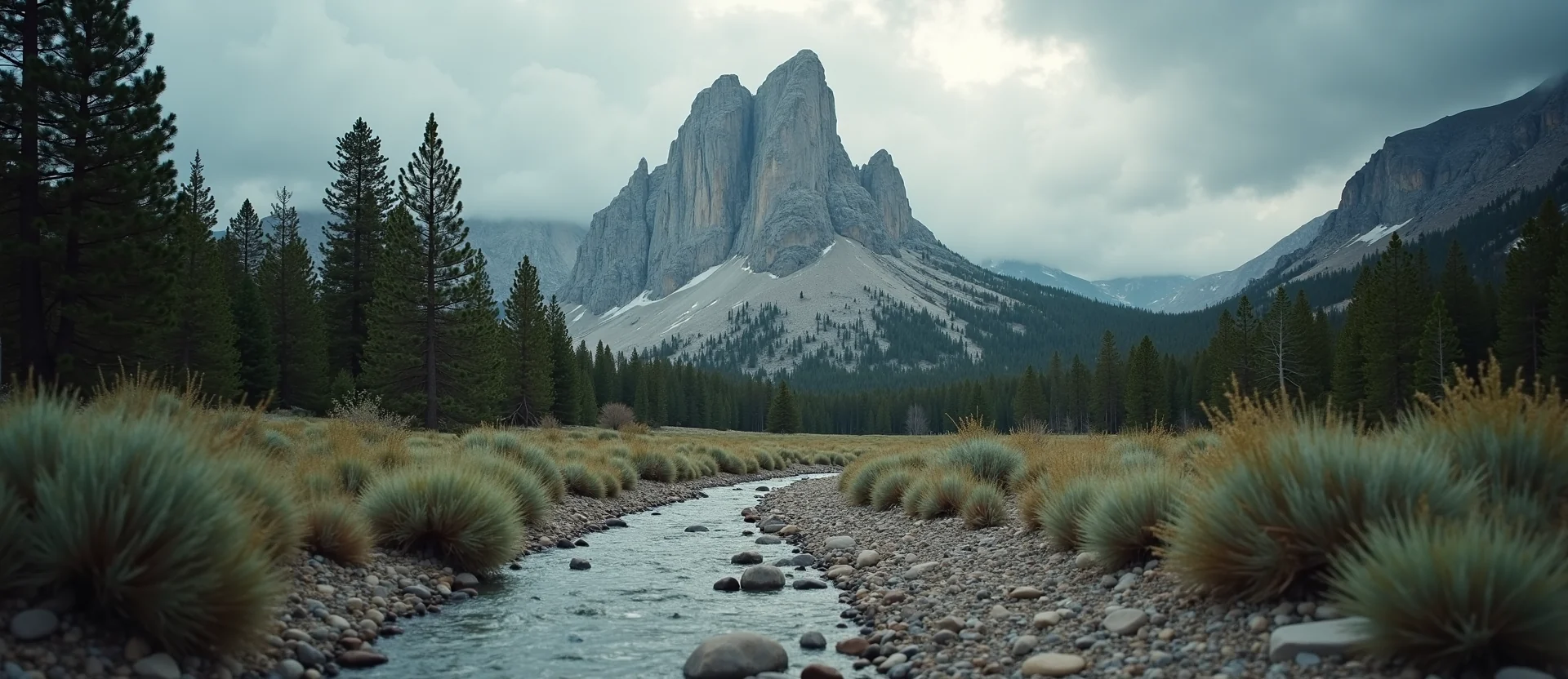 Symbolizing Stability/Peak: A local Ponderosa Pine jagged granite peak. - AI Generated