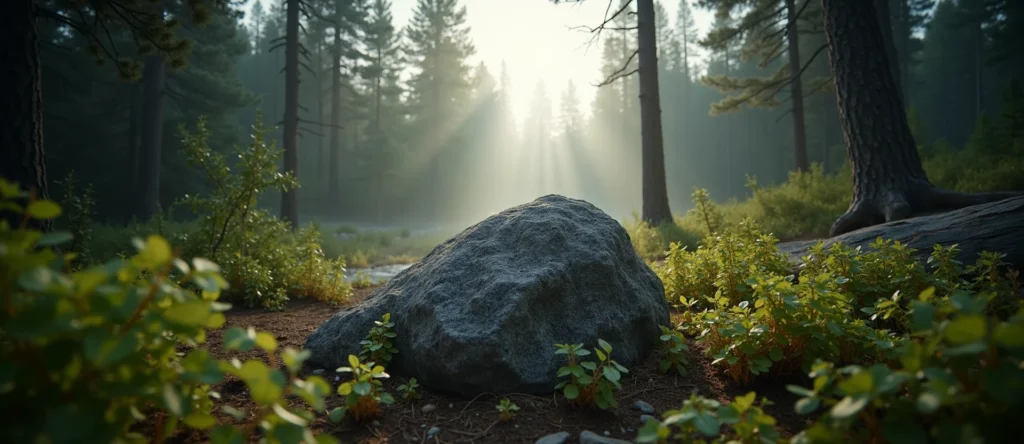 Symbolizing Stability/Peak: A local Mountain Mahogany unshakable boulder. - AI Generated