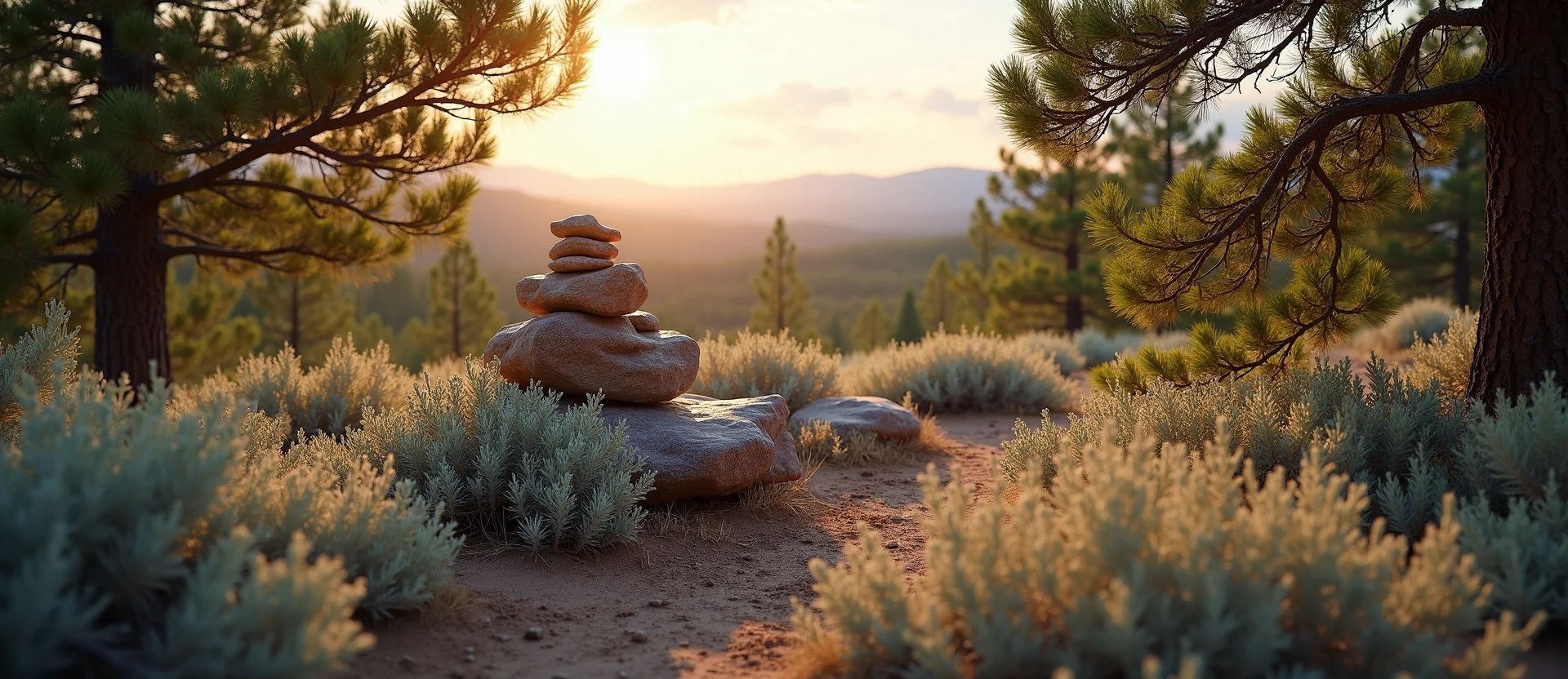 Symbolizing Stability/Peak: A local Sagebrush (Artemisia tridentata) ancient rock cairn. - AI Generated