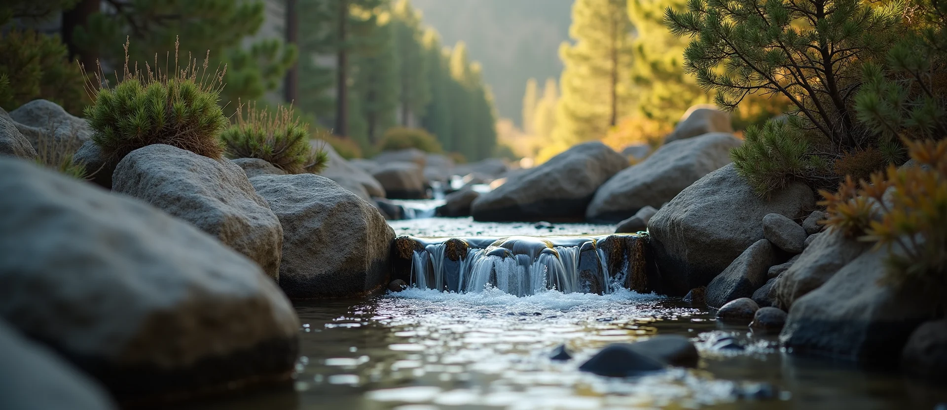 Symbolizing Flow/Cleansing: A local Mountain Mahogany hidden small waterfall. - AI Generated