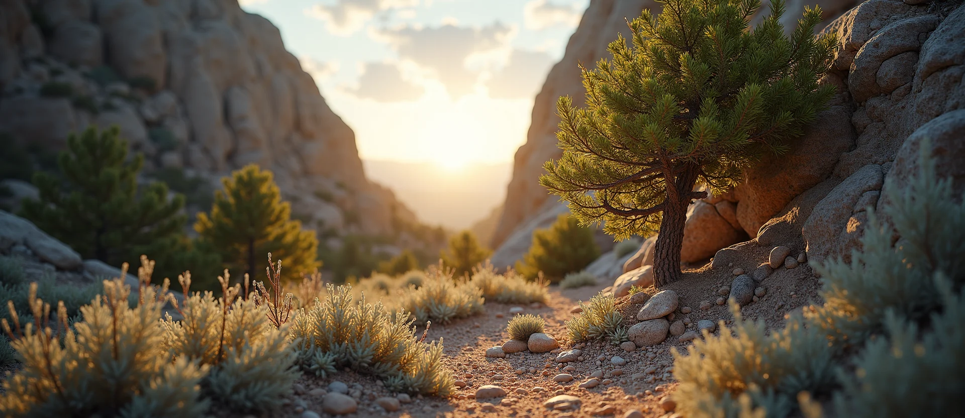 Symbolizing Growth/Resilience: A local Rabbitbrush tree growing out of a rock cleft. - AI Generated
