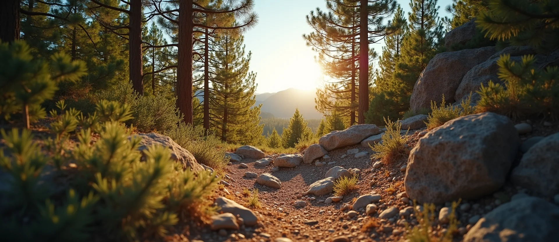 Symbolizing Stability/Peak: A local Manzanita distant Sierra horizon. - AI Generated