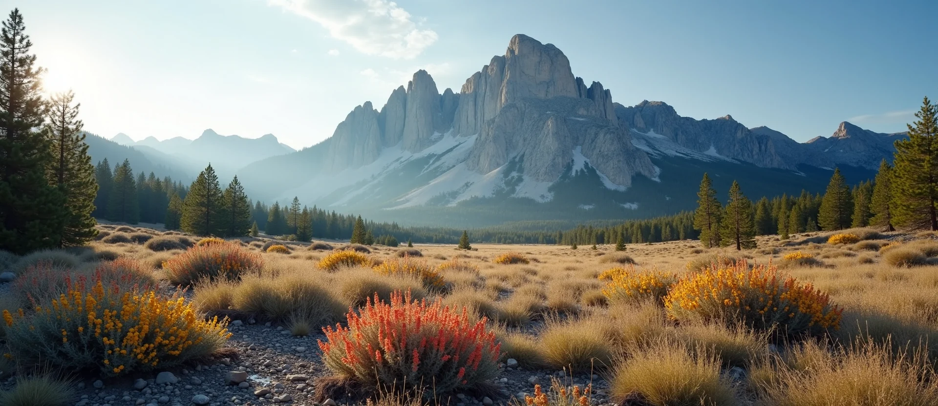 Symbolizing Stability/Peak: A local Indian Paintbrush jagged granite peak. - AI Generated