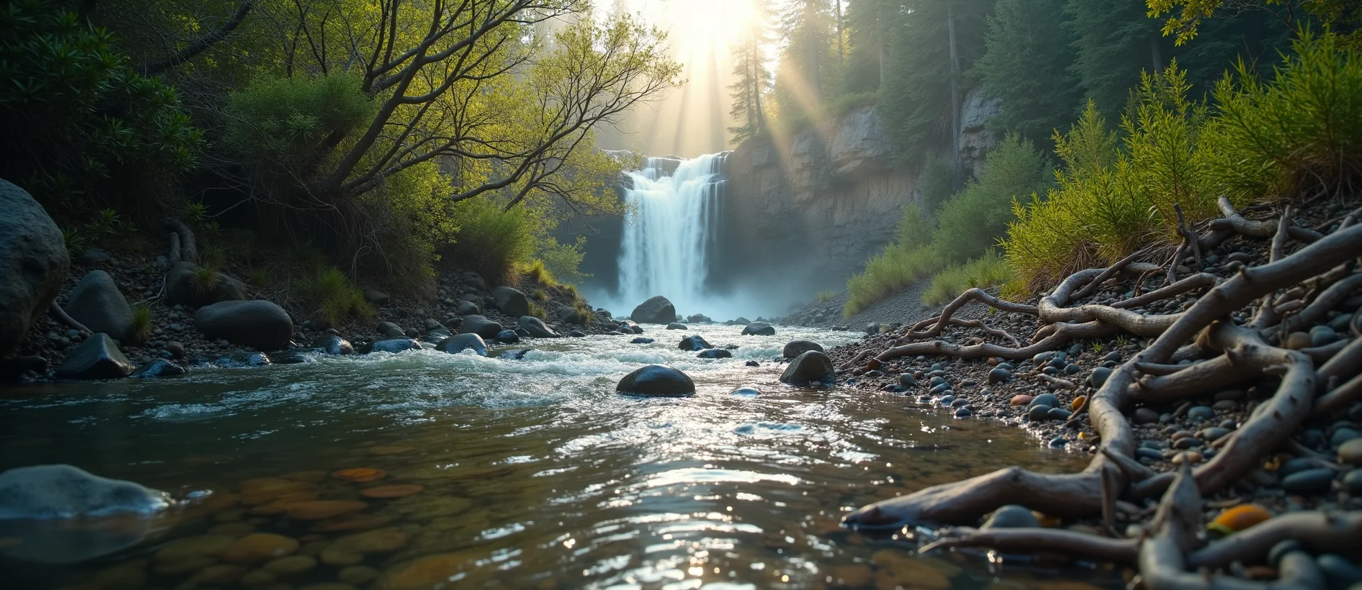Symbolizing Flow/Cleansing: A local Manzanita hidden small waterfall. - AI Generated