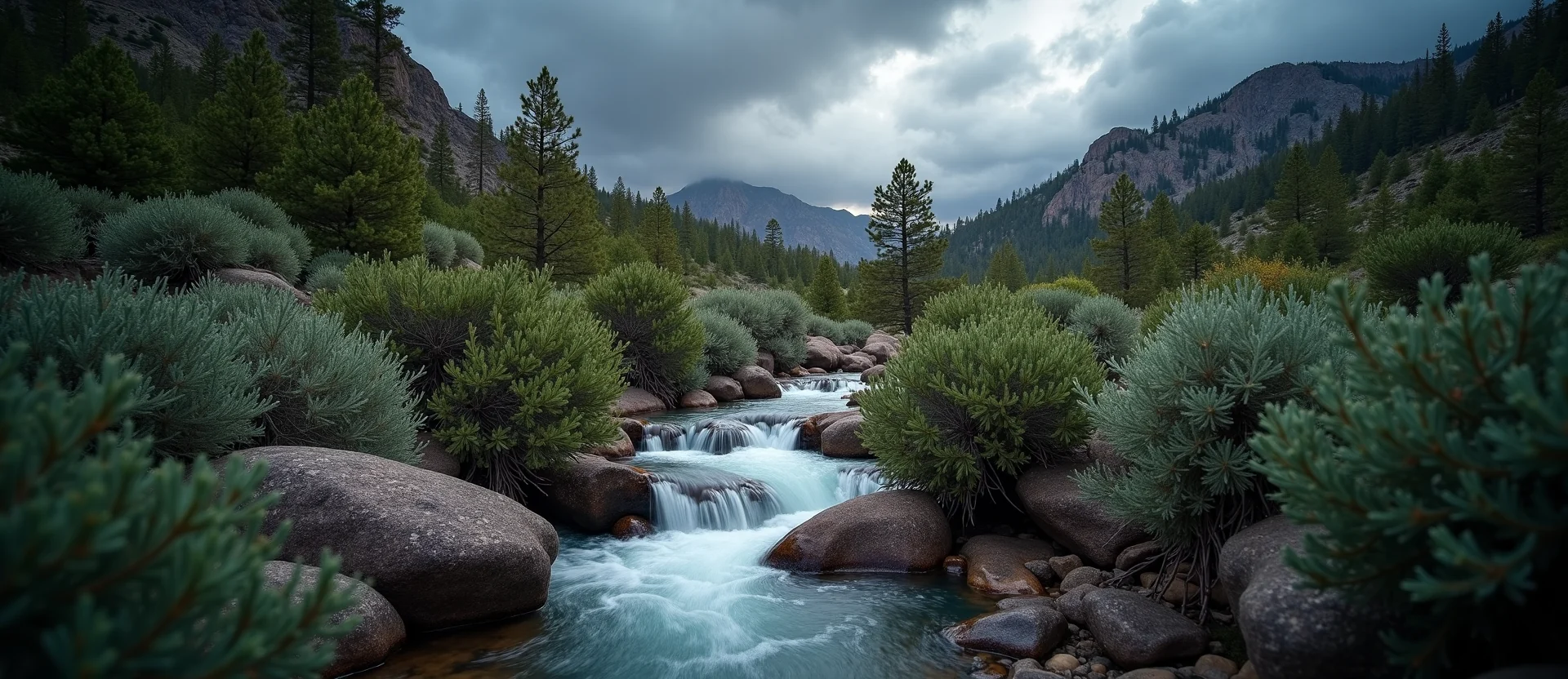 Symbolizing Flow/Cleansing: A local Bitterbrush hidden small waterfall. - AI Generated