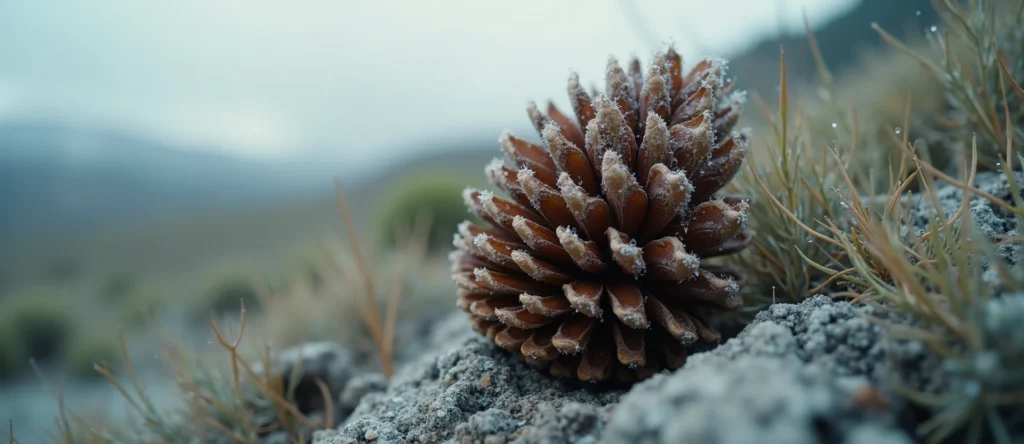 Symbolizing Seed/New Beginning: A local Rabbitbrush opening pine cone. - AI Generated