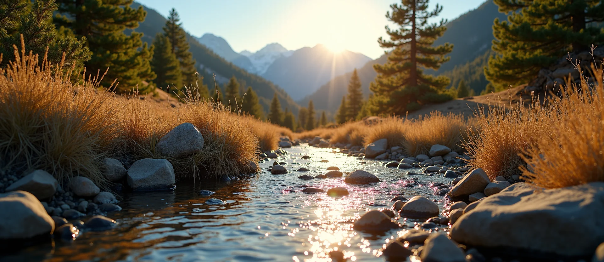 Symbolizing Flow/Cleansing: A local Sierra Juniper clear cold snowmelt stream. - AI Generated