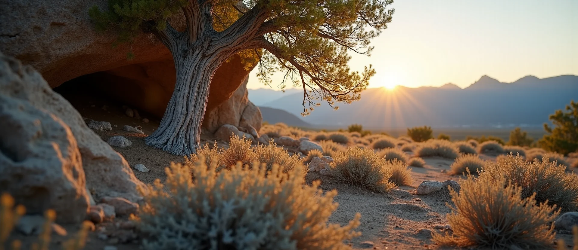 Symbolizing Growth/Resilience: A local Bitterbrush tree growing out of a rock cleft. - AI Generated