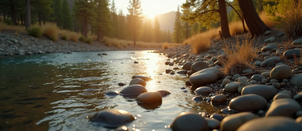 Symbolizing Flow/Cleansing: A local Quaking Aspen smooth Truckee river stones. - AI Generated