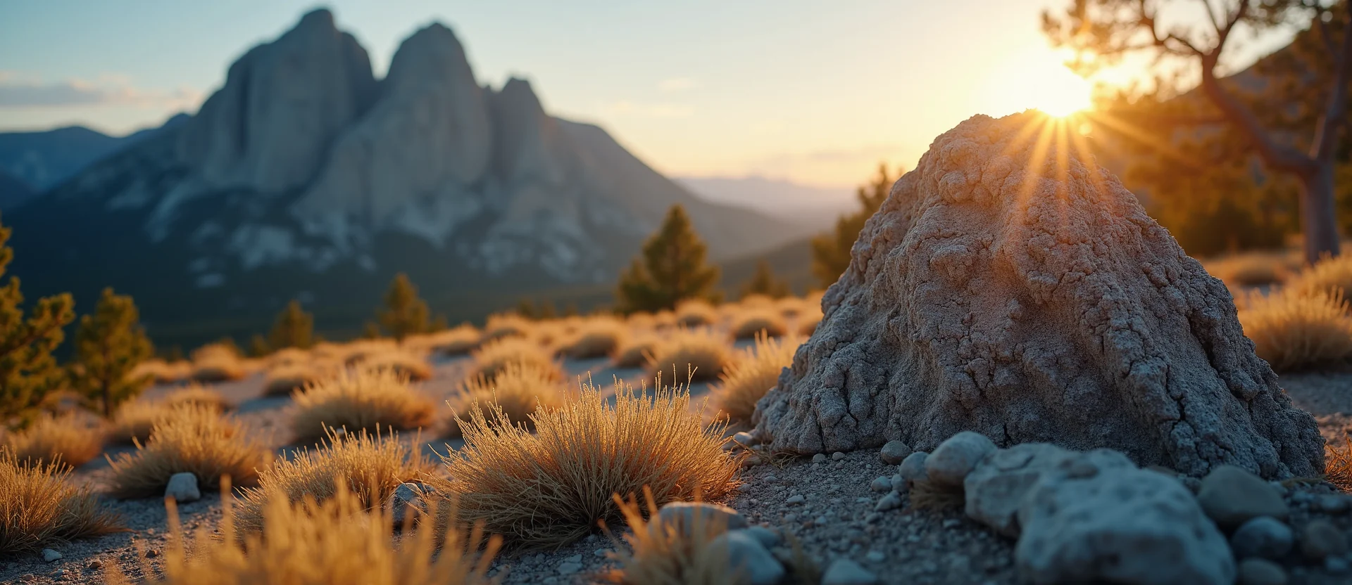 Symbolizing Stability/Peak: A local Quaking Aspen jagged granite peak. - AI Generated