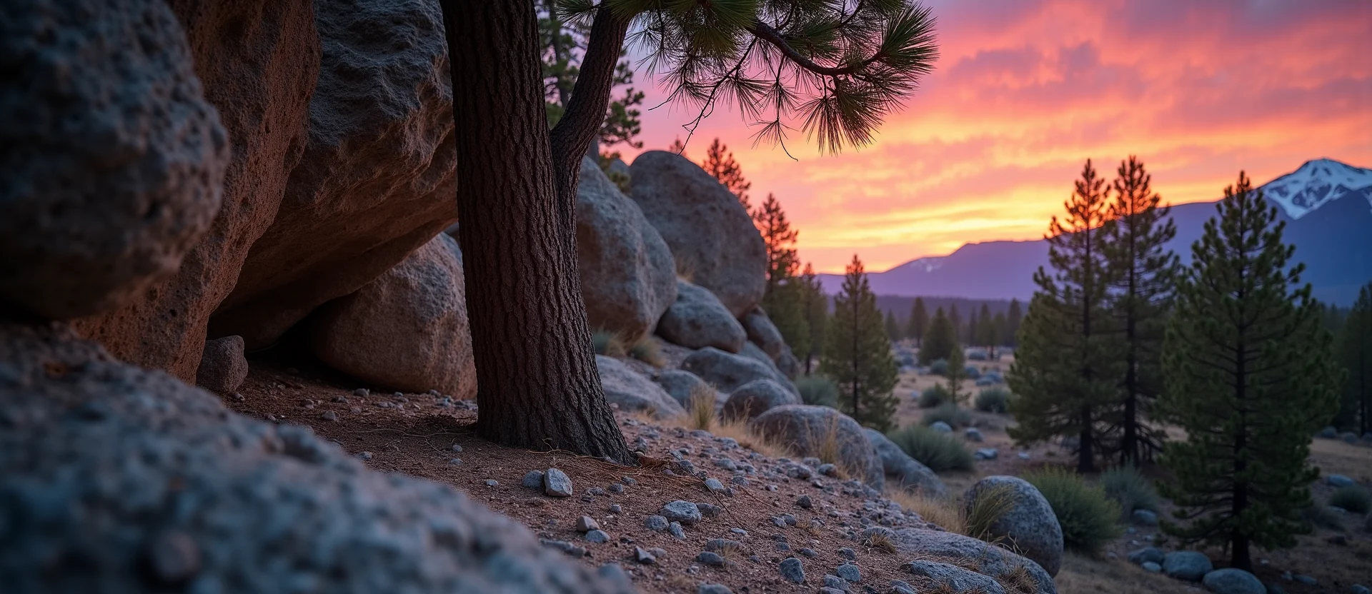 Symbolizing Growth/Resilience: A local Sierra Juniper tree growing out of a rock cleft. - AI Generated