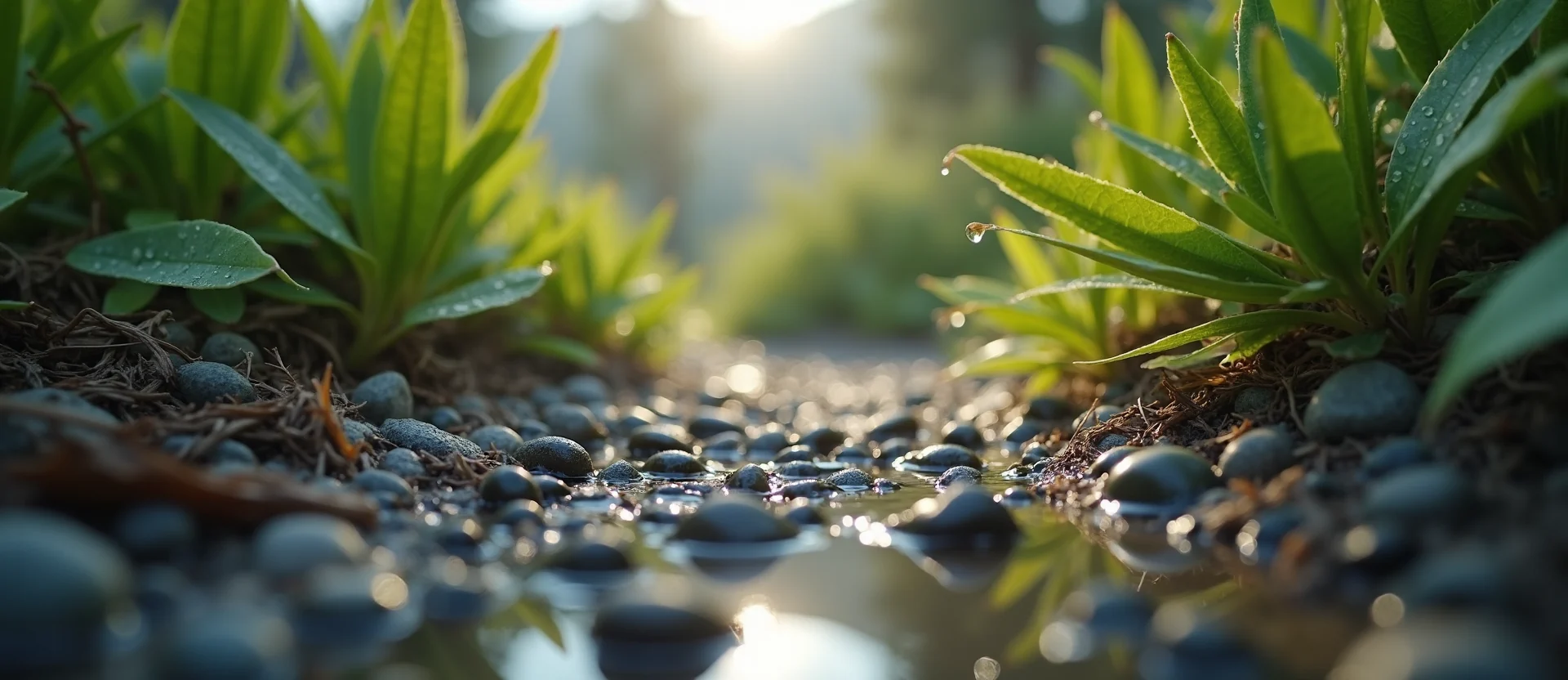 Symbolizing Flow/Cleansing: A local Quaking Aspen raindrops on desert leaves. - AI Generated