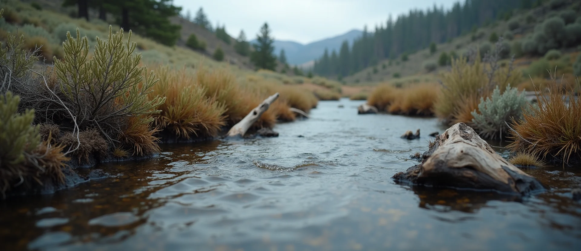 Symbolizing Flow/Cleansing: A local Mountain Mahogany clear cold snowmelt stream. - AI Generated