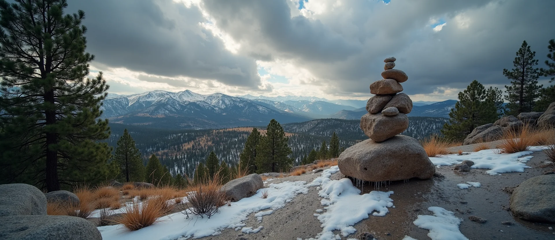 Symbolizing Stability/Peak: A local Ponderosa Pine ancient rock cairn. - AI Generated