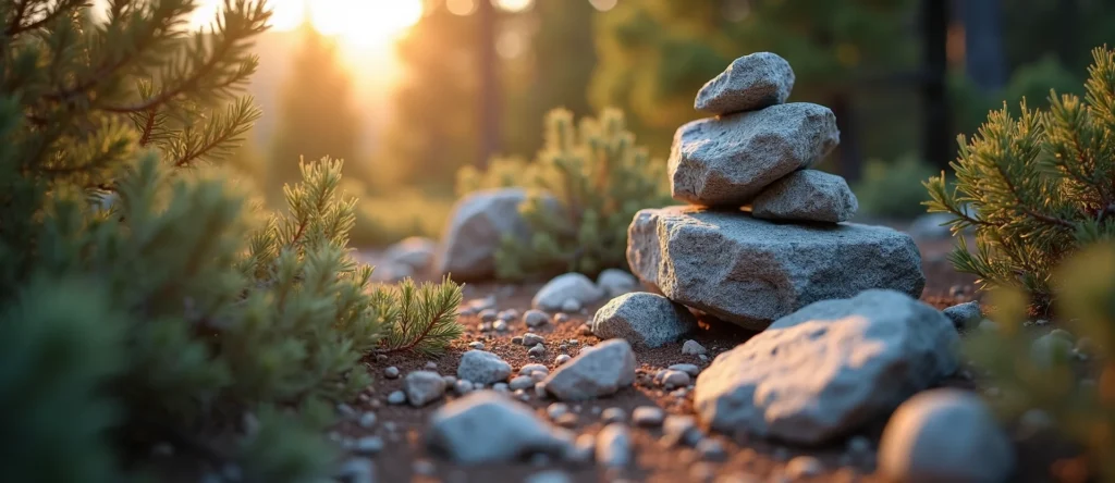 Symbolizing Stability/Peak: A local Sierra Juniper ancient rock cairn. - AI Generated