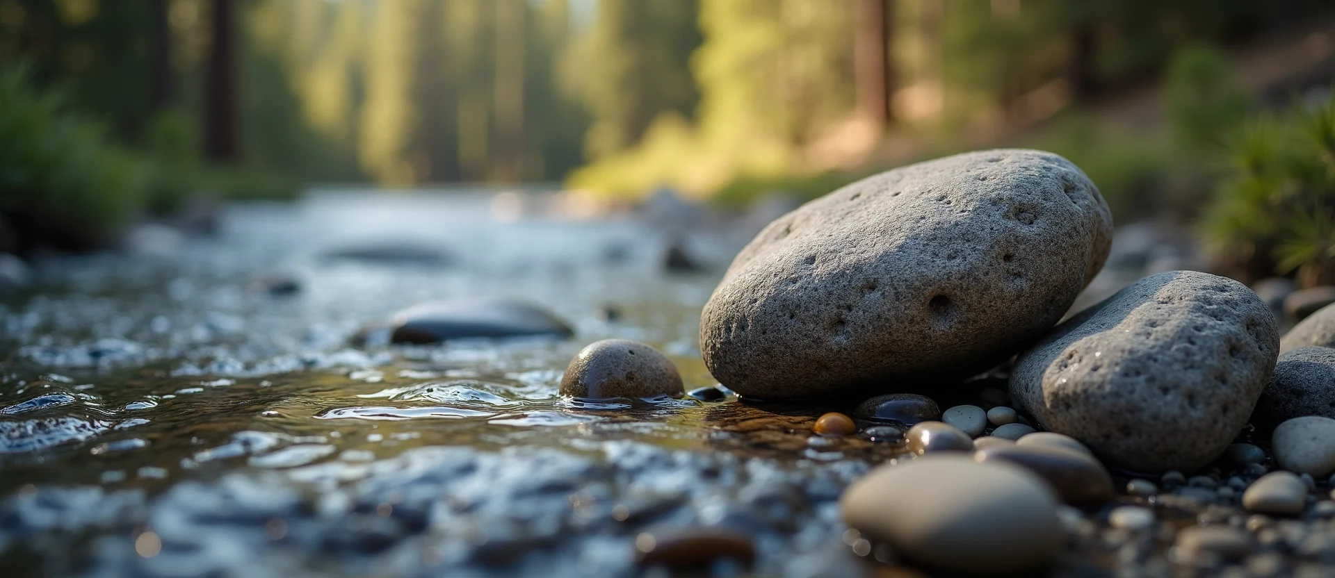 Symbolizing Flow/Cleansing: A local Ponderosa Pine smooth Truckee river stones. - AI Generated