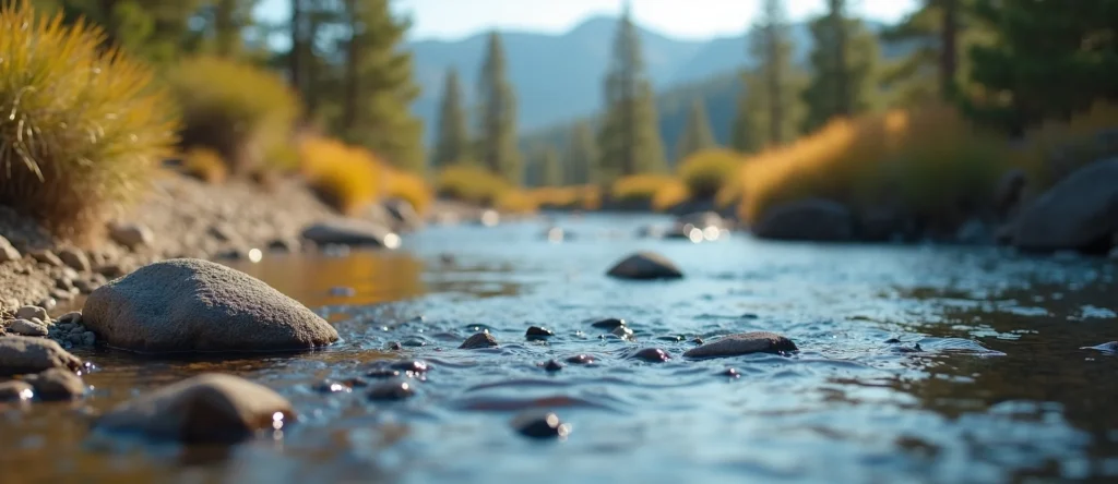 Symbolizing Flow/Cleansing: A local Sierra Juniper clear cold snowmelt stream. - AI Generated