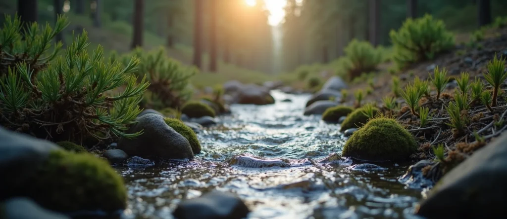 Symbolizing Flow/Cleansing: A local Mountain Mahogany babbling mountain creek. - AI Generated