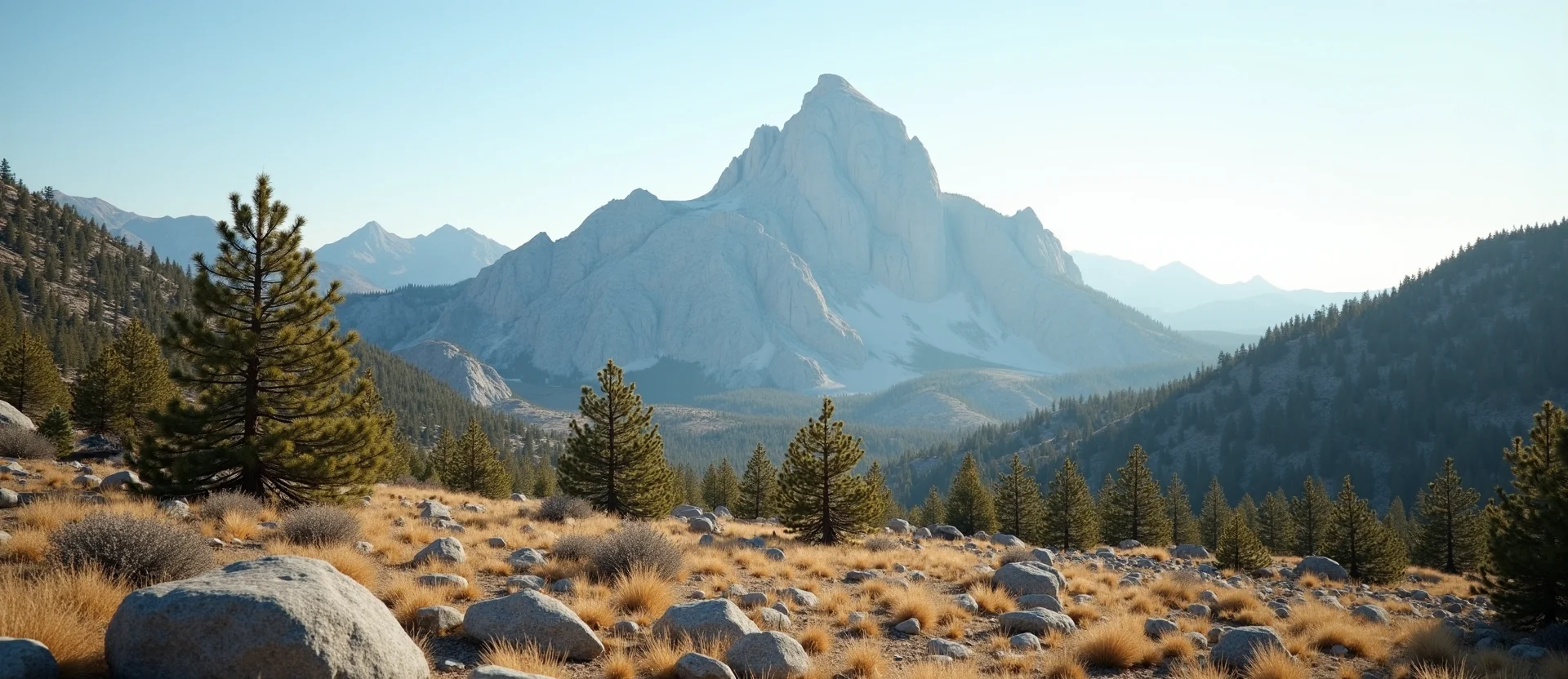 Symbolizing Stability/Peak: A local Sierra Juniper jagged granite peak. - AI Generated