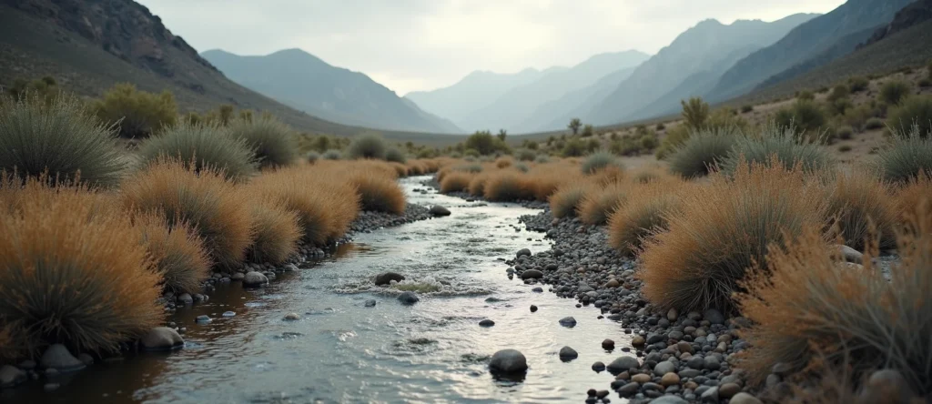 Symbolizing Flow/Cleansing: A local Desert Peach babbling mountain creek. - AI Generated