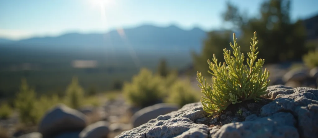Symbolizing Seed/New Beginning: A local Manzanita new green bud on a branch. - AI Generated