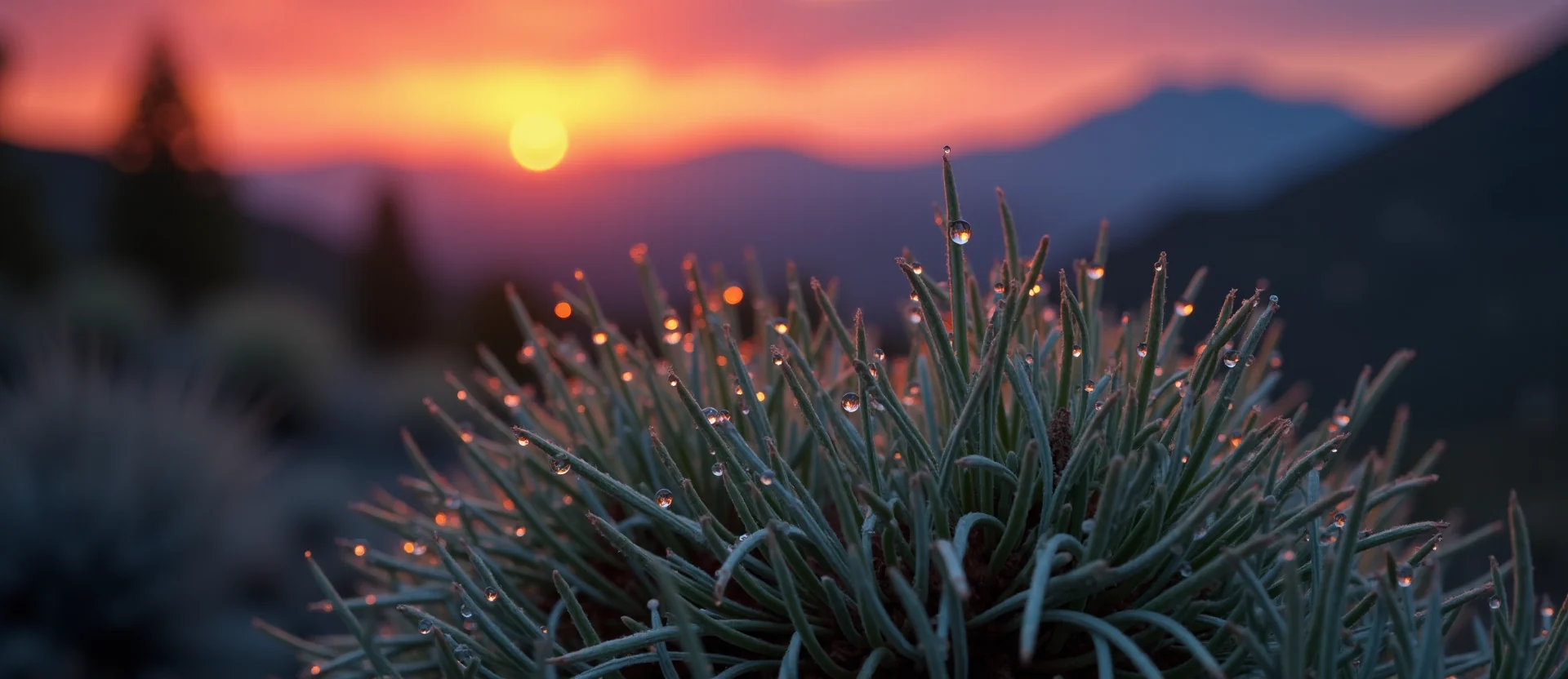 Symbolizing Flow/Cleansing: A local Sagebrush (Artemisia tridentata) raindrops on desert leaves. - AI Generated