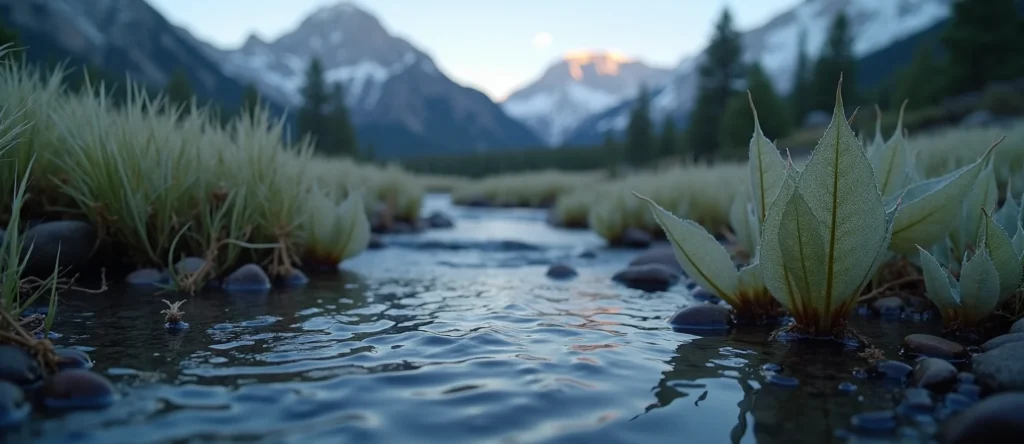 Symbolizing Flow/Cleansing: A local Rabbitbrush clear cold snowmelt stream. - AI Generated