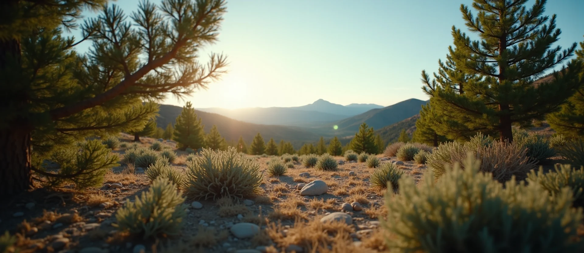 Symbolizing Stability/Peak: A local Desert Peach distant Sierra horizon. - AI Generated