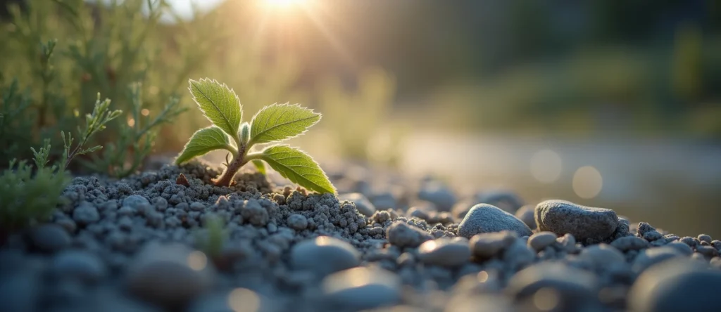 Symbolizing Seed/New Beginning: A local Sierra Juniper sprouting sagebrush seedling. - AI Generated