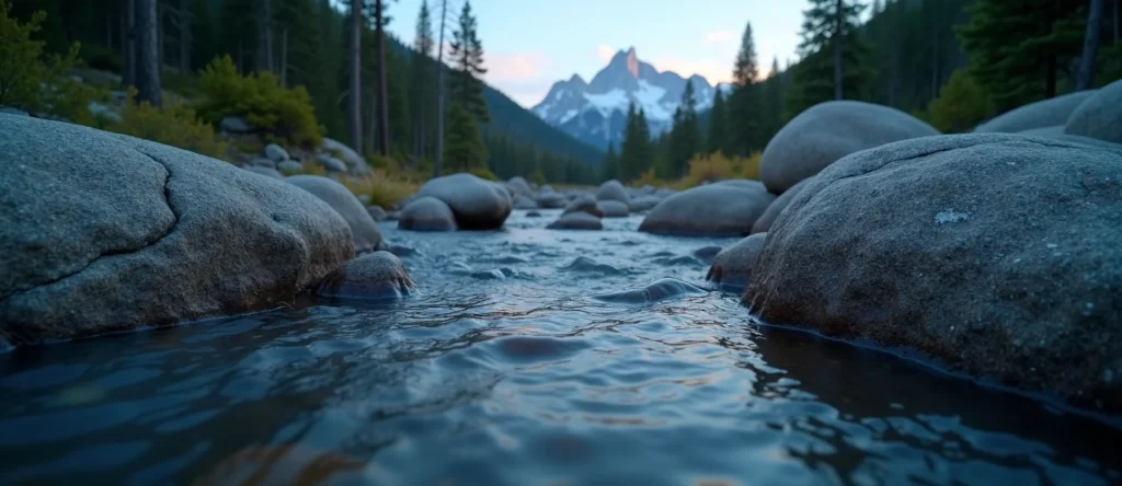 Symbolizing Flow/Cleansing: A local Ponderosa Pine clear cold snowmelt stream. - AI Generated