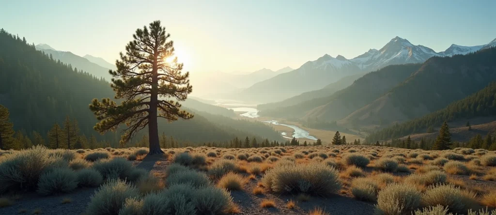 Symbolizing Stability/Peak: A local Bitterbrush distant Sierra horizon. - AI Generated