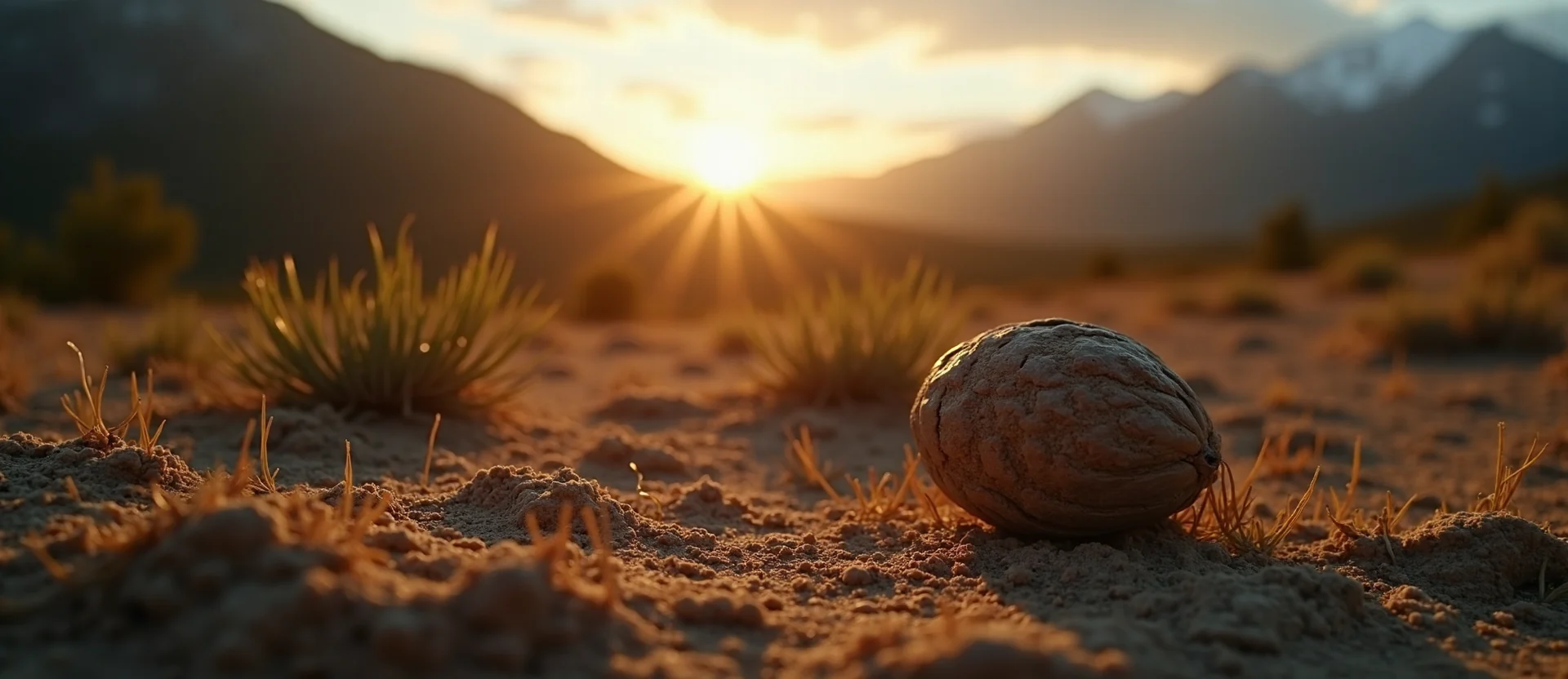 Symbolizing Seed/New Beginning: A local Mountain Mahogany single pine seed on dry earth. - AI Generated