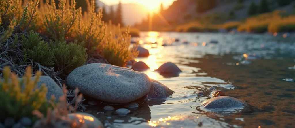 Symbolizing Flow/Cleansing: A local Sagebrush (Artemisia tridentata) smooth Truckee river stones. - AI Generated