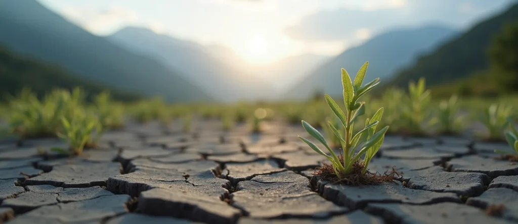 Symbolizing Seed/New Beginning: A local Quaking Aspen shoot emerging from cracked soil. - AI Generated