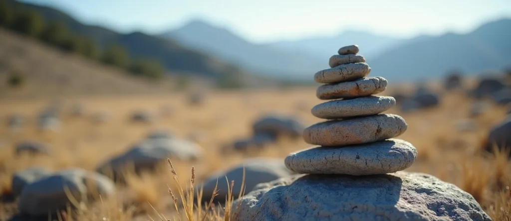 Symbolizing Stability/Peak: A local Indian Paintbrush ancient rock cairn. - AI Generated