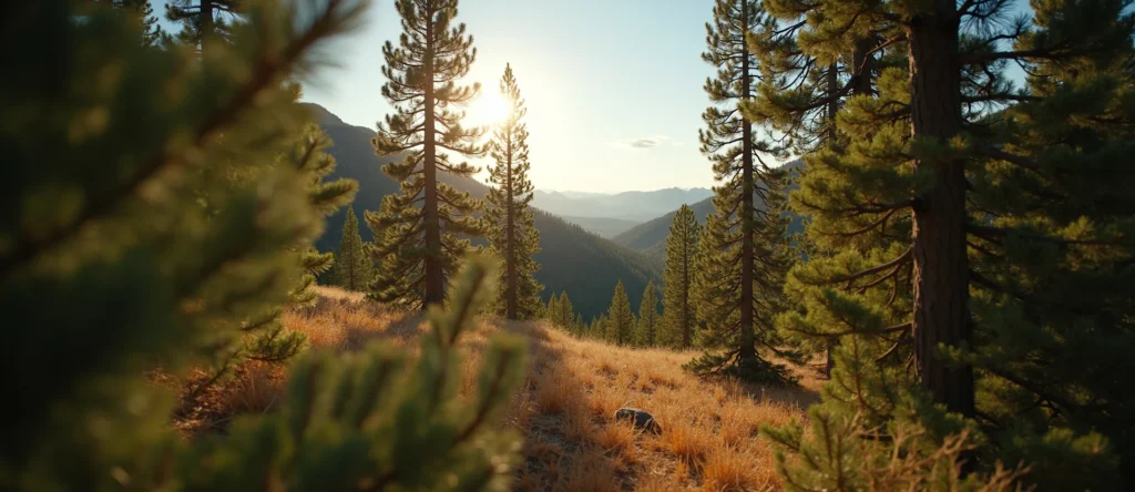 Symbolizing Stability/Peak: A local Quaking Aspen distant Sierra horizon. - AI Generated