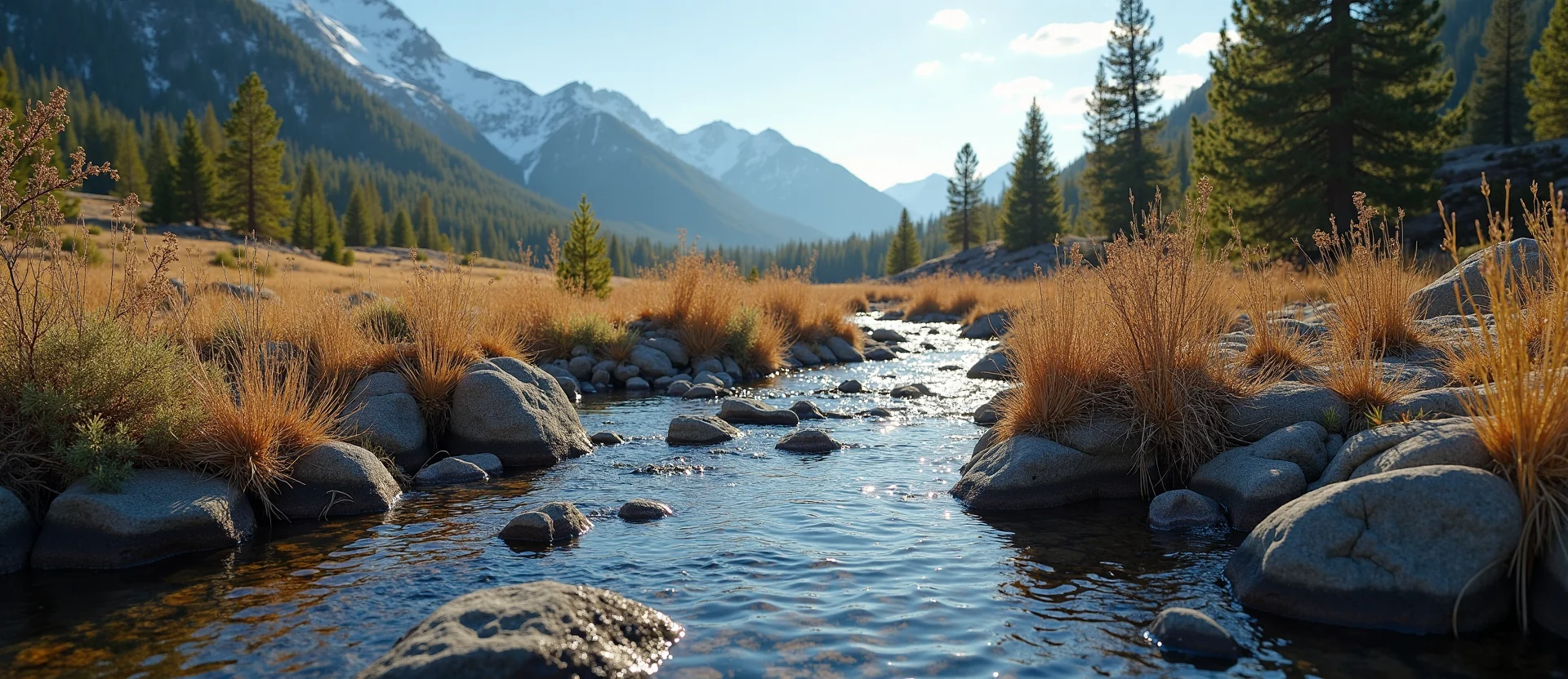 Symbolizing Flow/Cleansing: A local Bitterbrush clear cold snowmelt stream. - AI Generated