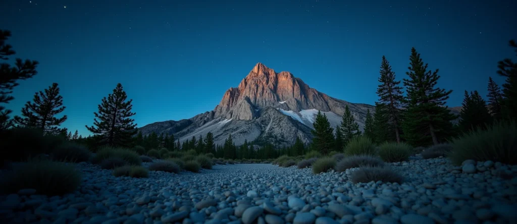 Symbolizing Stability/Peak: A local Sierra Juniper jagged granite peak. - AI Generated