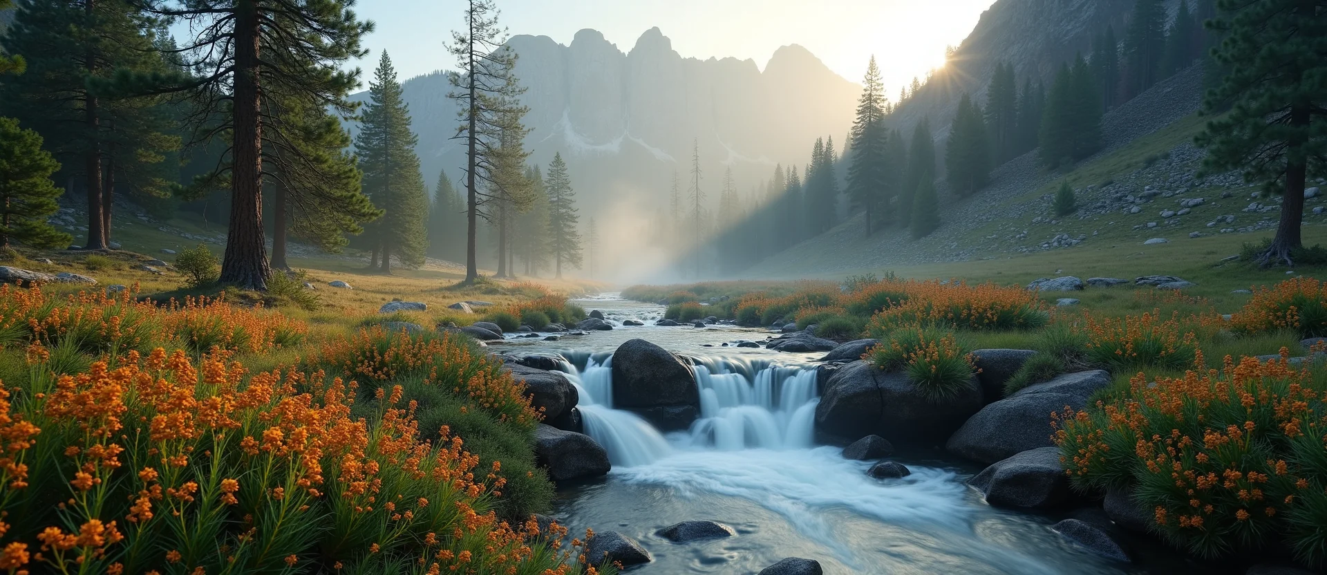 Symbolizing Flow/Cleansing: A local Indian Paintbrush hidden small waterfall. - AI Generated