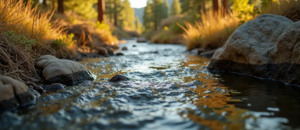 Symbolizing Flow/Cleansing: A local Quaking Aspen clear cold snowmelt stream. - AI Generated