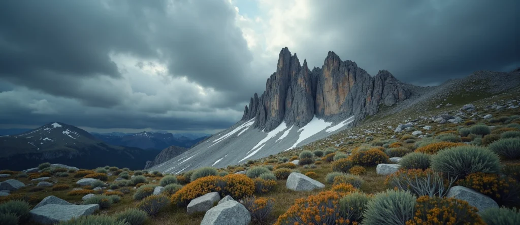 Symbolizing Stability/Peak: A local Indian Paintbrush jagged granite peak. - AI Generated