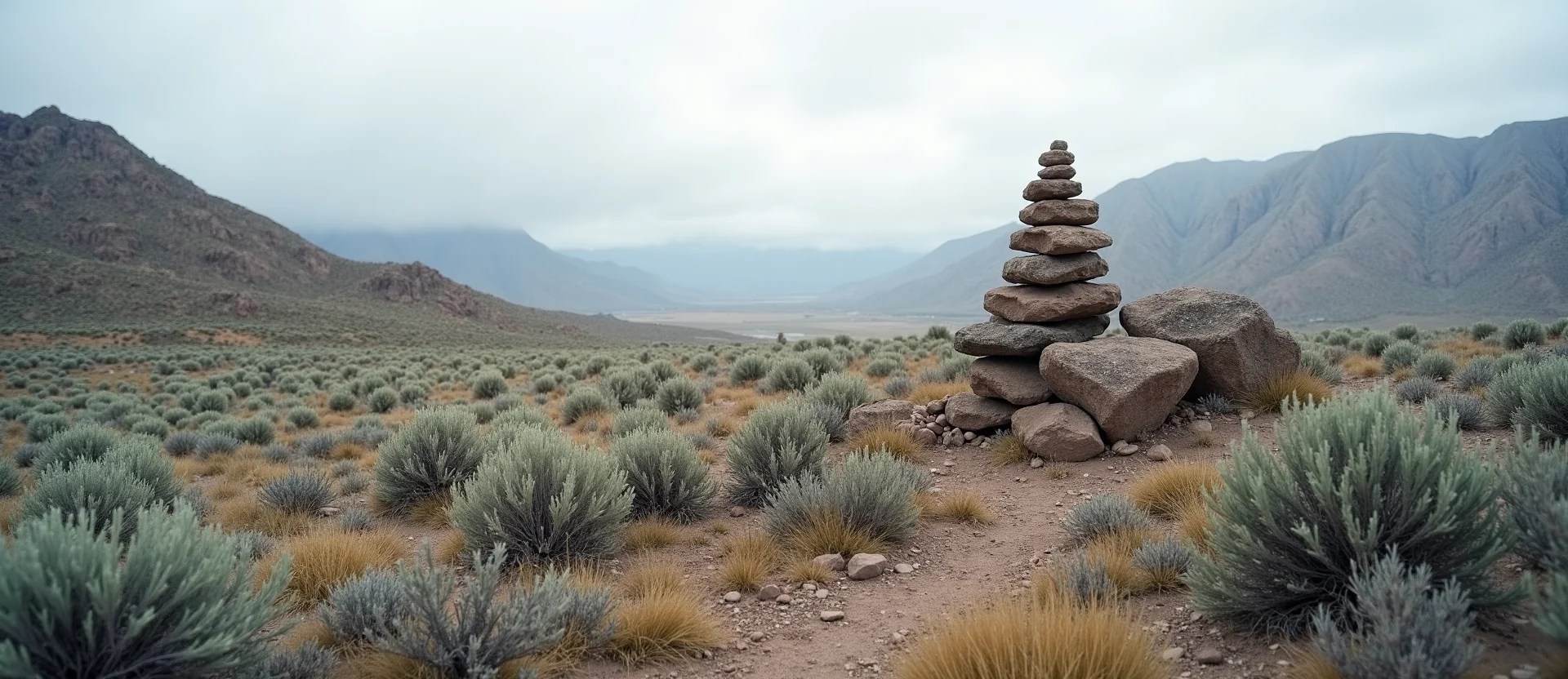 Symbolizing Stability/Peak: A local Quaking Aspen ancient rock cairn. - AI Generated