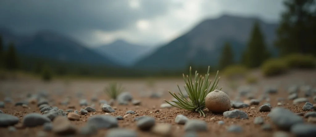 Symbolizing Seed/New Beginning: A local Mountain Mahogany single pine seed on dry earth. - AI Generated