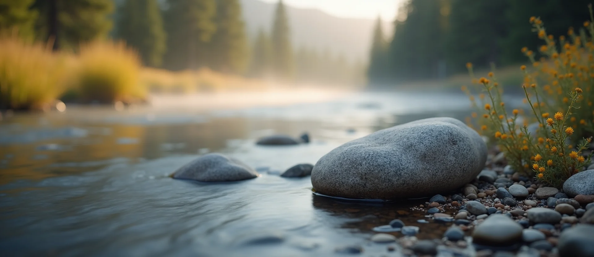 Symbolizing Flow/Cleansing: A local Indian Paintbrush smooth Truckee river stones. - AI Generated