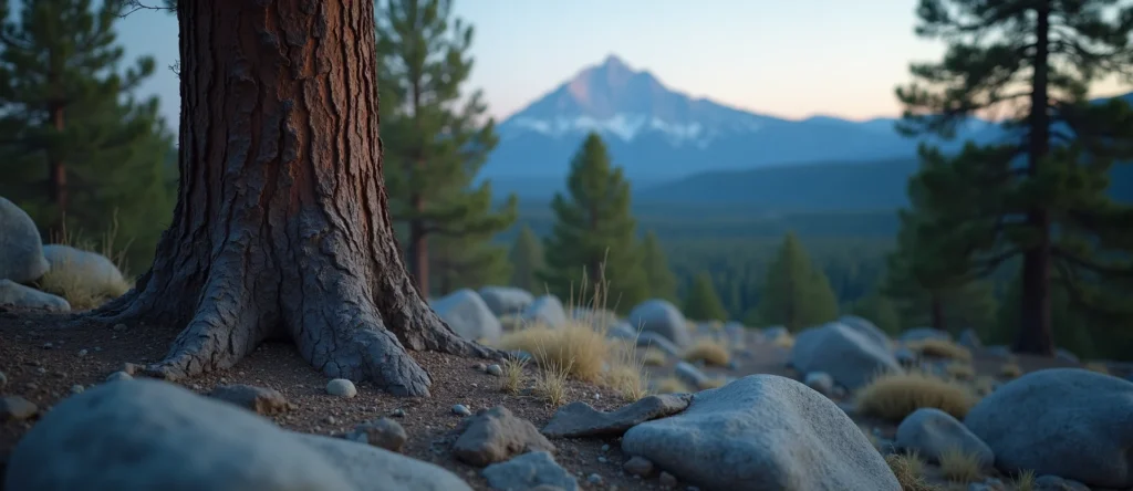 Symbolizing Growth/Resilience: A local Ponderosa Pine sturdy weathered tree trunk. - AI Generated