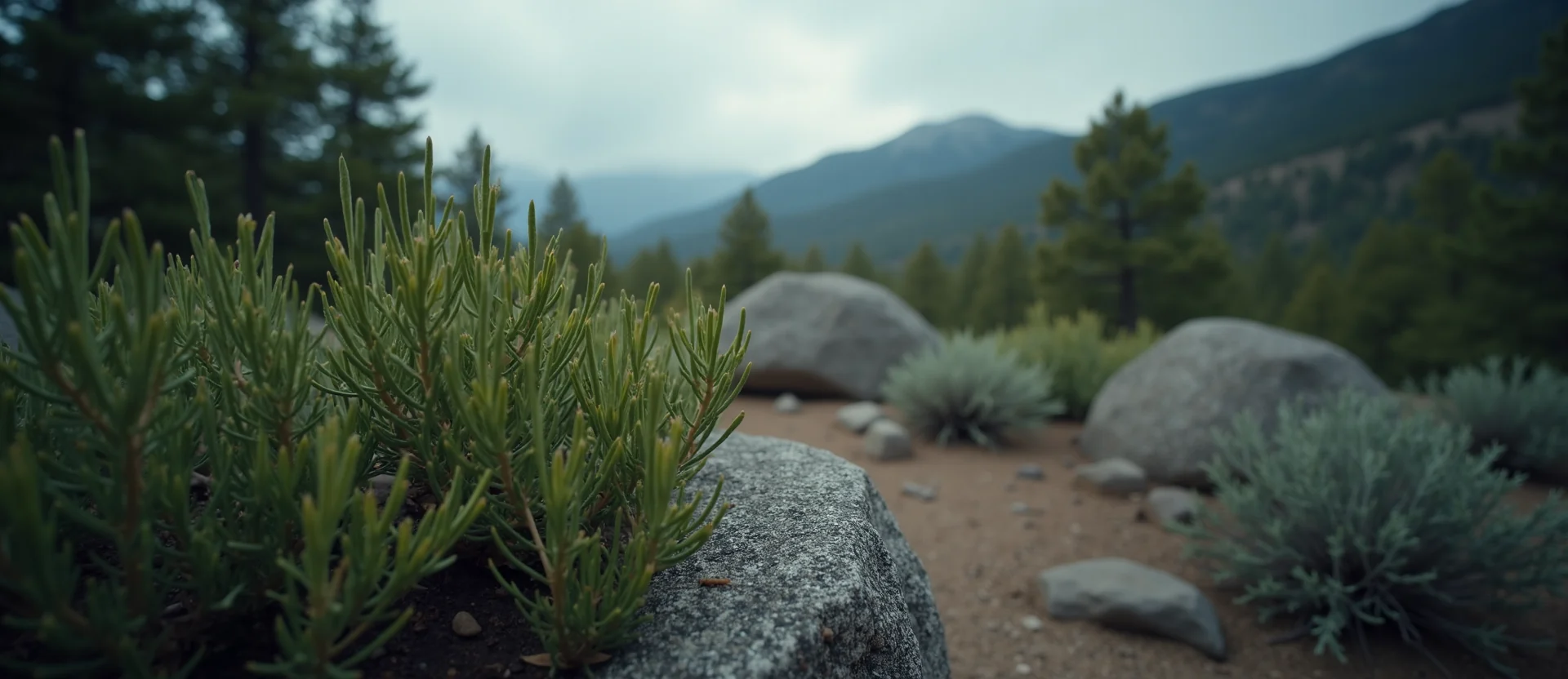 Symbolizing Flow/Cleansing: A local Ponderosa Pine raindrops on desert leaves. - AI Generated