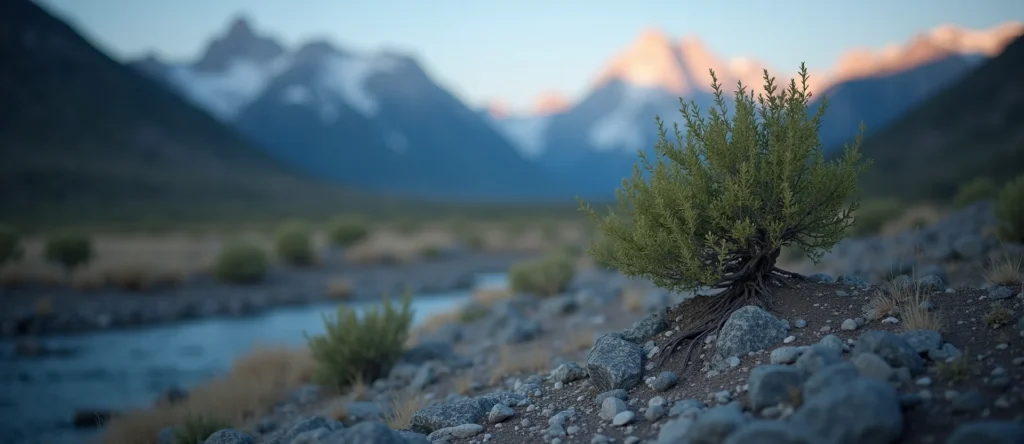 Symbolizing Growth/Resilience: A local Rabbitbrush tree growing out of a rock cleft. - AI Generated