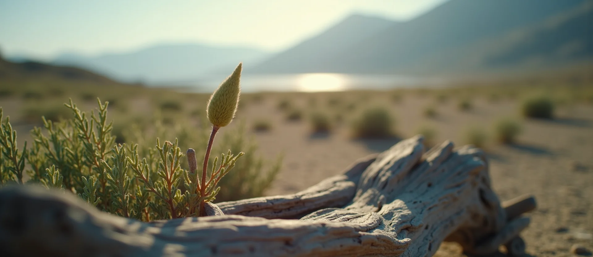 Symbolizing Seed/New Beginning: A local Sagebrush (Artemisia tridentata) new green bud on a branch. - AI Generated